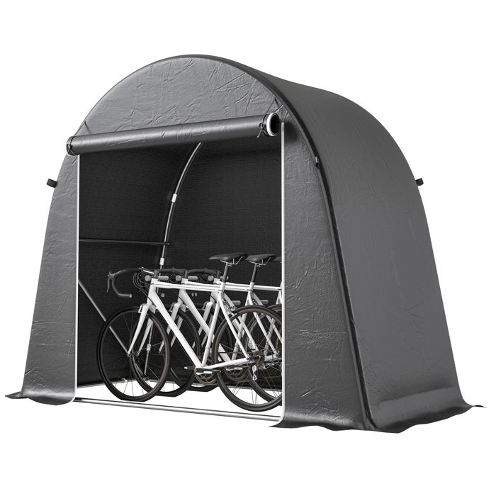 Abri de jardin - Outsunny - étanche - porte enroulable fermeture éclair - pour vélo moto bois outils - 245x120x200cm - gris foncé