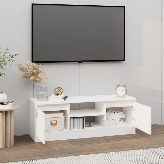 NEW MEUBLE HI-FI - Blanc - Armoire TV - Meuble TV - pour maison - avec porte Blanc 102x30x36 cm_5390