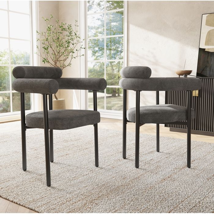 Lot de 2 chaises de salle à manger gris foncé. assise large rembourrée. dossier ergonomique. pieds en fer