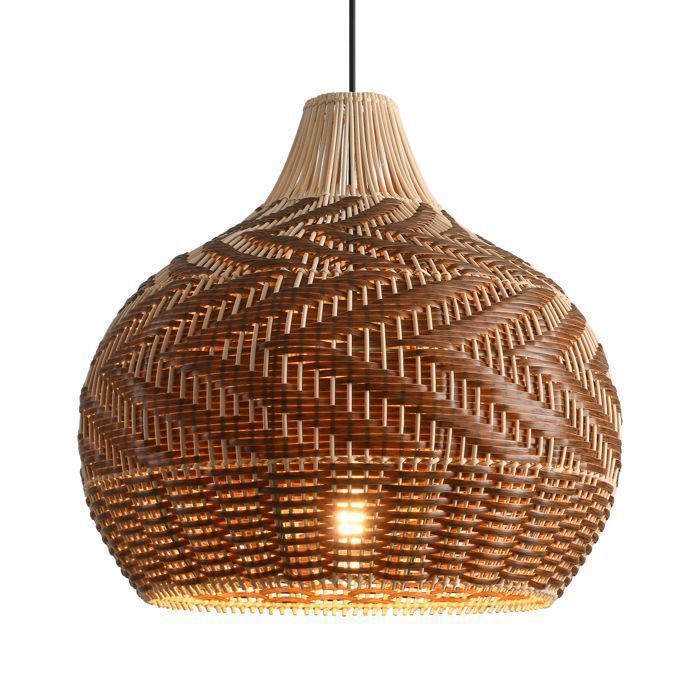 Parrot Uncle Suspension Rotin Naturel Ø48 cm Lampe Suspendue Bicolore Forme Goutte Tressée à la Main Style Bohème E27