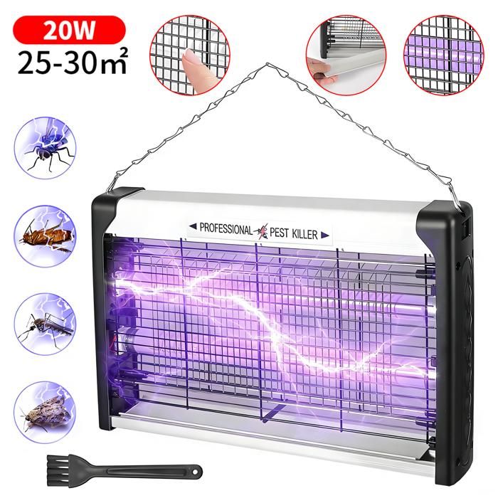 Lampe Anti Moustique - Lampe UV Anti Moustique Électrique 20W - Efficace sur Une Surface 25-30m² - 1800 V - filet protection à 360°