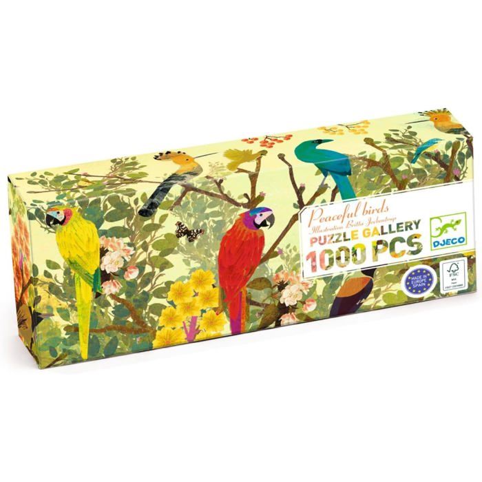 Puzzle - DJECO - Peaceful Birds - 1000 pièces - Carton FSC MIX - Motif oiseaux multicolores