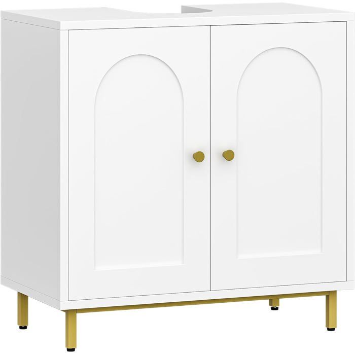Meuble sous lavabo Meuble de Rangement pour Salle de Bain Meuble pour Évier avec et 2 Portes Autoportant Blanc