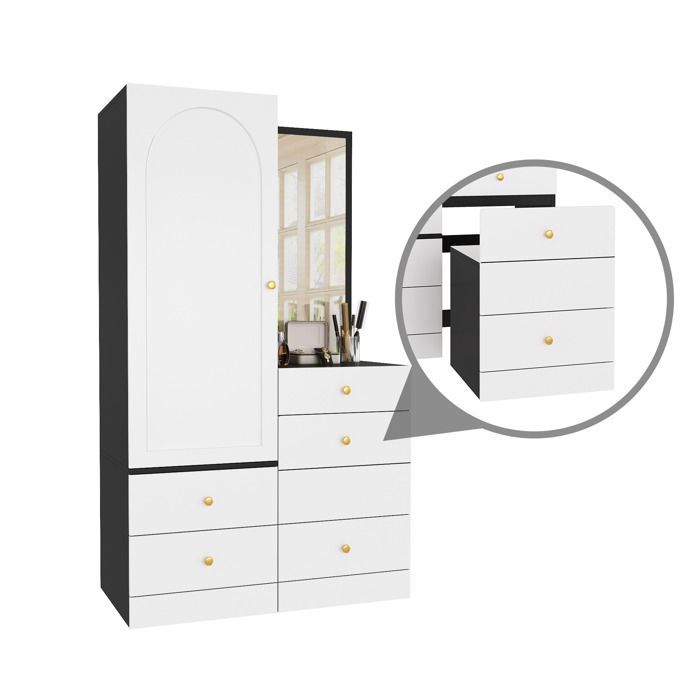 Coiffeuse multifonctionnelle avec miroir - Miroir pleine longueur intégré - Armoire avec porte arquée et tringle