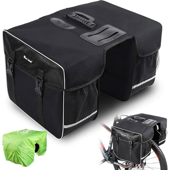 PANIER VELO Sacoche de vélo étanche à double sac30 Lgrandes poches de rangementsac de coffre de banquette arrière avec sangleNoi