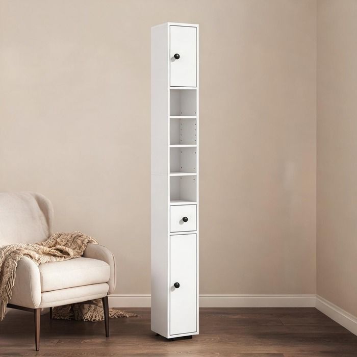 Blanc Panneau De Particules Storage Cabinets combining 7.9 in blanc and 4 étagères