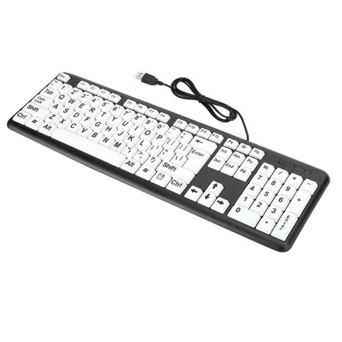 Clavier Noir Basse Vision Clavier USB Filaire de Personnes Âgées avec Touches Blanches à Gros Caractères(Noir )-OHL