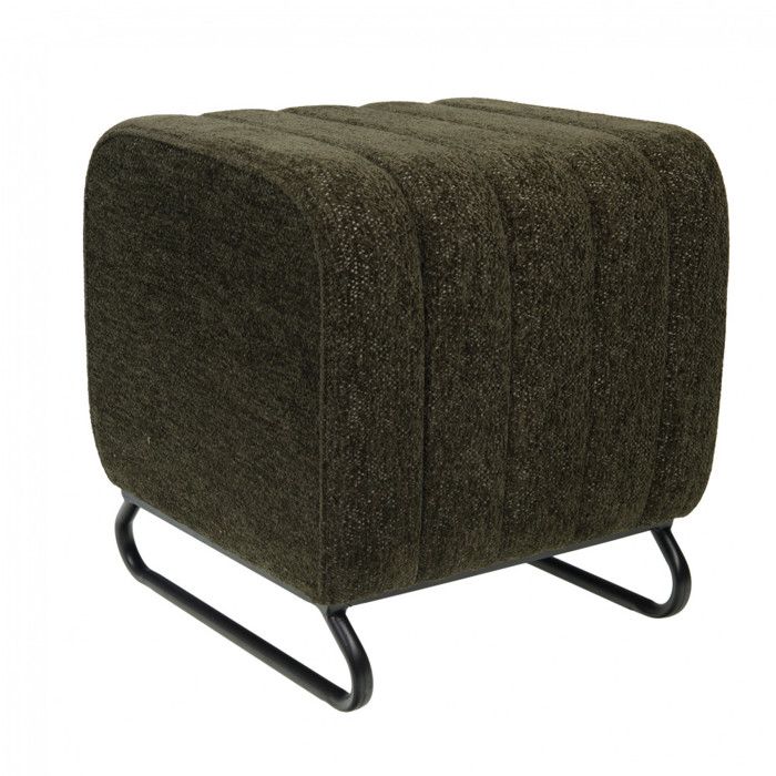 Pouf rond en tissu kaki avec piètement métal Ø40 cm Eli - Amadeus Pouf rond en tissu kaki avec piètement métal Ø40 cm Eli - Amadeus