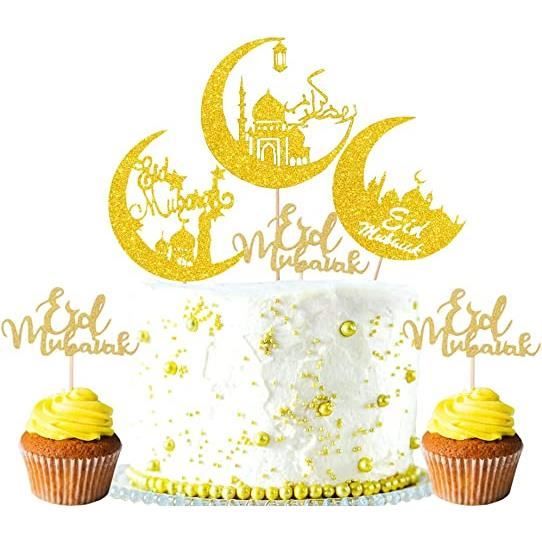 Décoration LED Eid Ramadan Mubarak, Gateau Aid Cake Topper Glitter pour