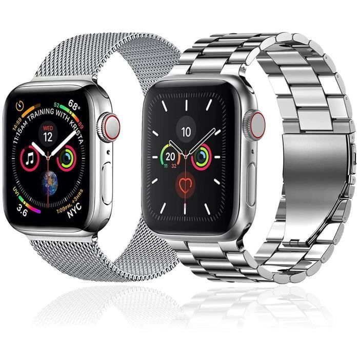 Bracelet Compatible avec Apple Watch 44mm/45mm/42mm - Series 7/6/5/4/3/2/1/ SE, [2 Style] Bracelet Métal Fermoir en Acier INOX,Rose - Cdiscount  Téléphonie