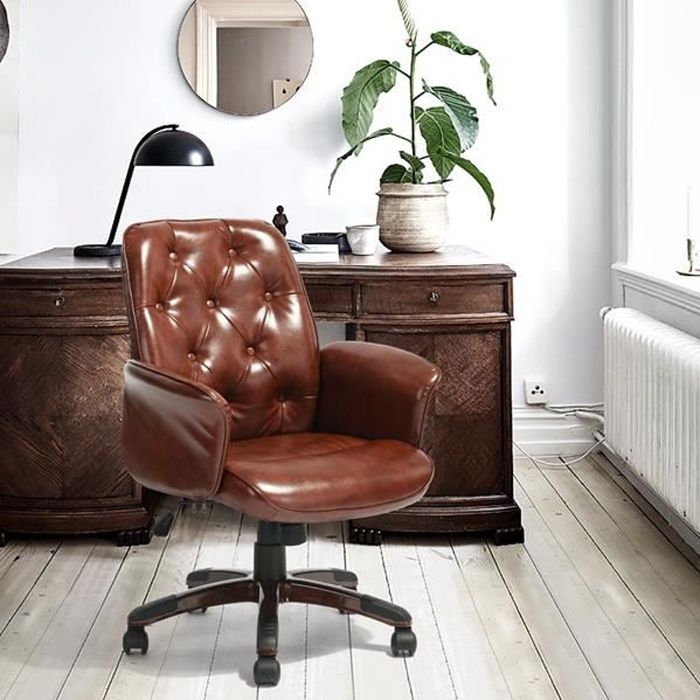 furniturer fauteuil chaise de bureau roulant pivotant hauteur réglable revêtement pu brillant, marron