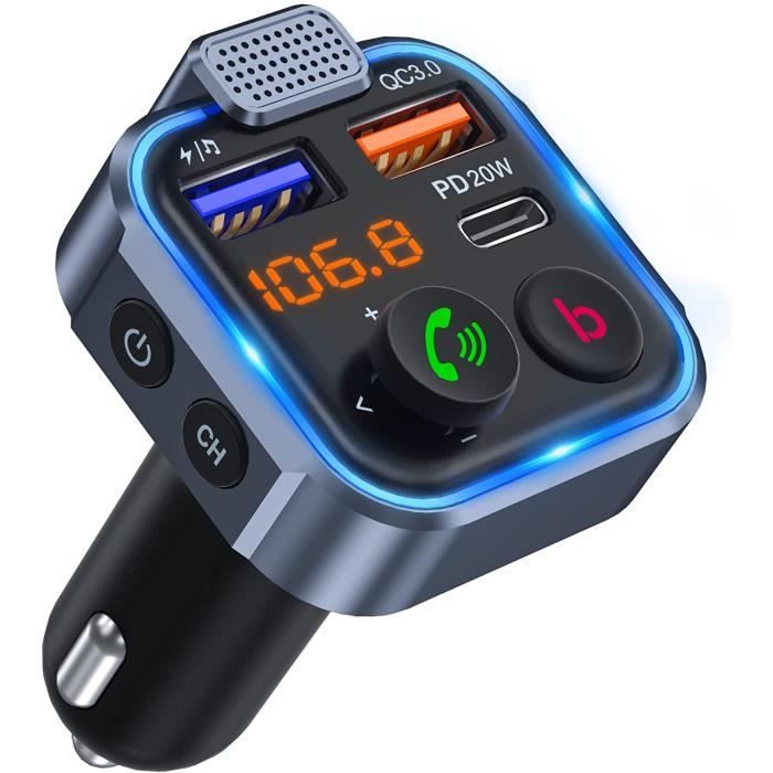 Transmetteur FM Bluetooth Voiture, Allume Cigare Bluetooth 5.0 Émetteur Radio, Chargeur Rapide de Voiture PD 20W Type C+ QC3.0[6]