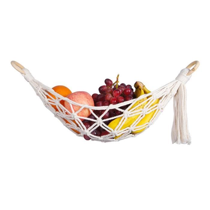 3 Paniers Suspendus Muraux Pour Fruits Et Légumes - Set Bohème En Corde De Coton Kaki Avec Crochets