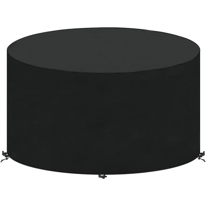 Housse De Protection Ronde Pour Table De Jardin - Tissu Oxford Imperméable Et Anti-UV, 200x200x94 Cm - Bâche De Rangement Pour Salon De Jardin (Noir)
