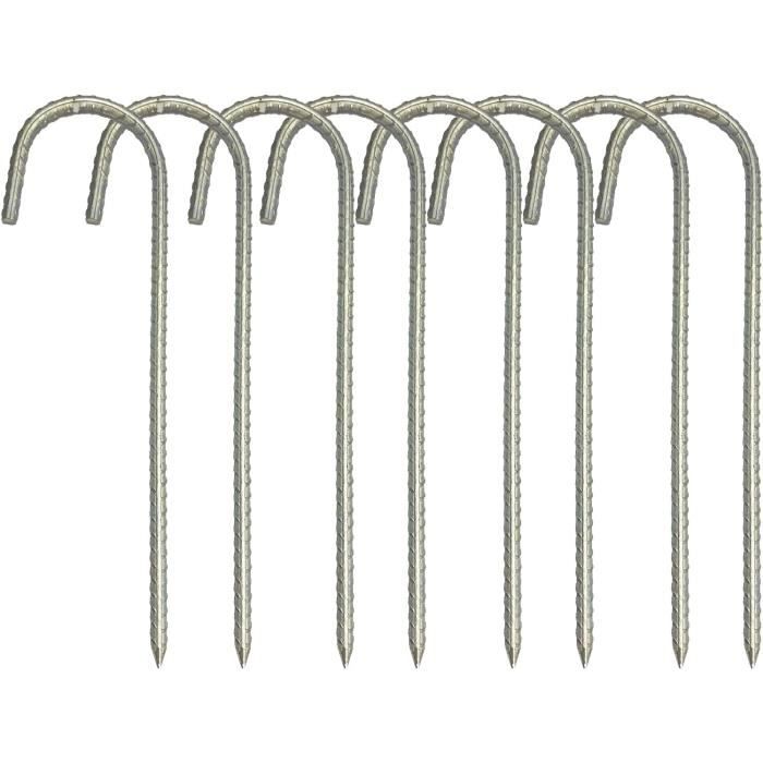 Lot De 8 Piquets De Tente En Acier Galvanisé 40 Cm - Robustes, Antirouille - Pour Trampoline, Tonnelle, Balançoire, Filets De Sport