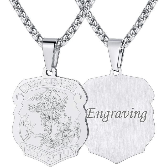 Collier Archange Michel Pendentif Protection - Acier Inoxydable/Or/Noir, Chaîne 55+5 Cm, Cadeau Spiritualité Homme Femme