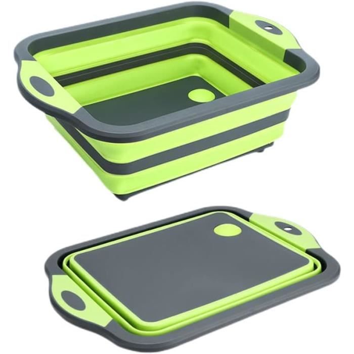 Lot De 2 éviers Pliables Gris Avec Vidange - Pour Camping, Randonnée, Buanderie, Bivouac