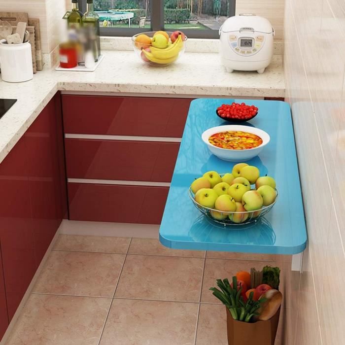 Table Pliante Murale 140x30 Cm - Bureau/Table à Manger Suspendu Pour Petit Espace, Bois Blanc, Support Métal
