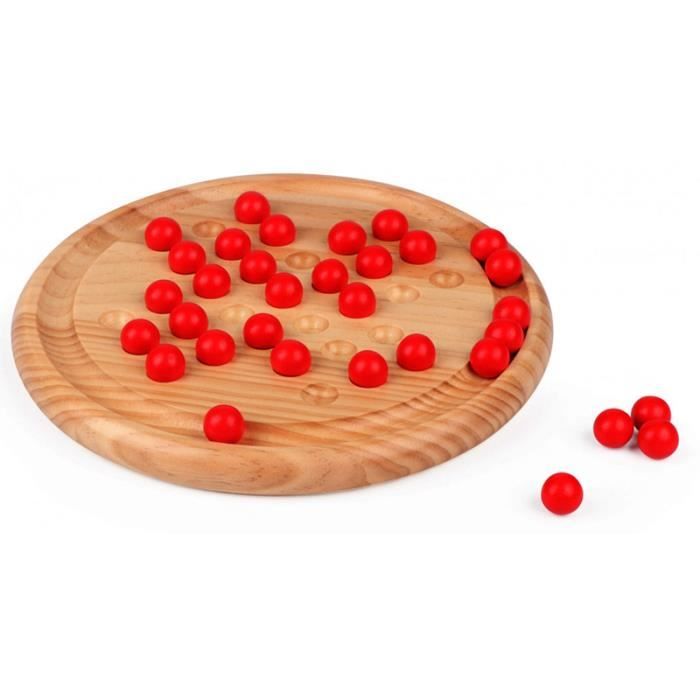 Jeux de société - LOISIRS NOUVEAUX - Solitaire - billes rouges - en bois - plateau Ø22 5 cm