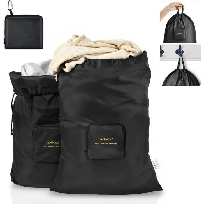 Lot De 2 Sacs à Linge Sale Voyage - Grands Sacs Pliables Avec Cordon De Serrage, Pour La Maison, Le Camping Ou Le Dortoir