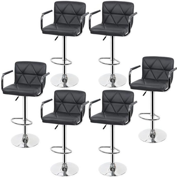 Lot de 4 chaises de bar et de jardin en aluminium couleur taupe avec assise grise pour extérieur avec accoudoirs