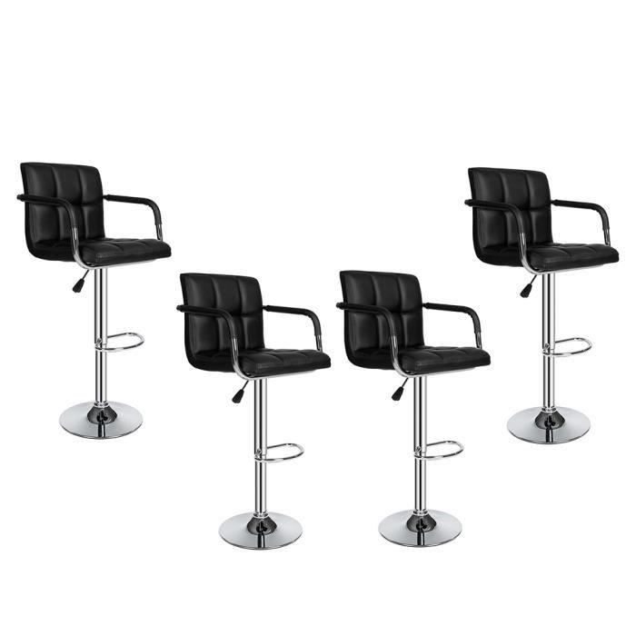 Tabourets de bar AUBAYS - Lot de 4 - Noir - Réglable en hauteur - PU
