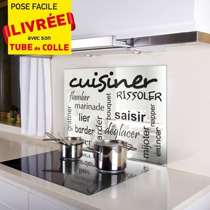 Kozeodeco Credence Fond De Hotte En Verre 900x650mm Decor Bistro Fond Blanc Motif Noir Achat Vente Ecran Anti Projection Cdiscount