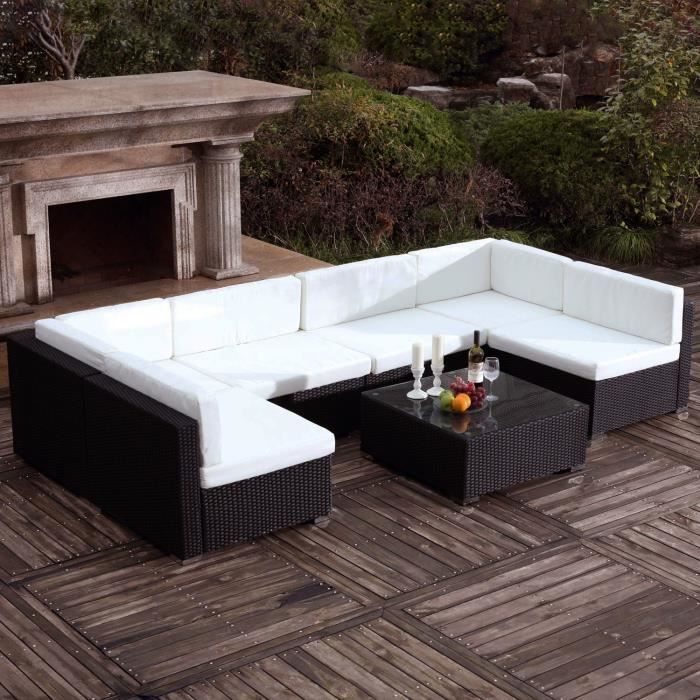 Bahru Noir Blanc Grand Salon De Jardin En Resine Tressee 6