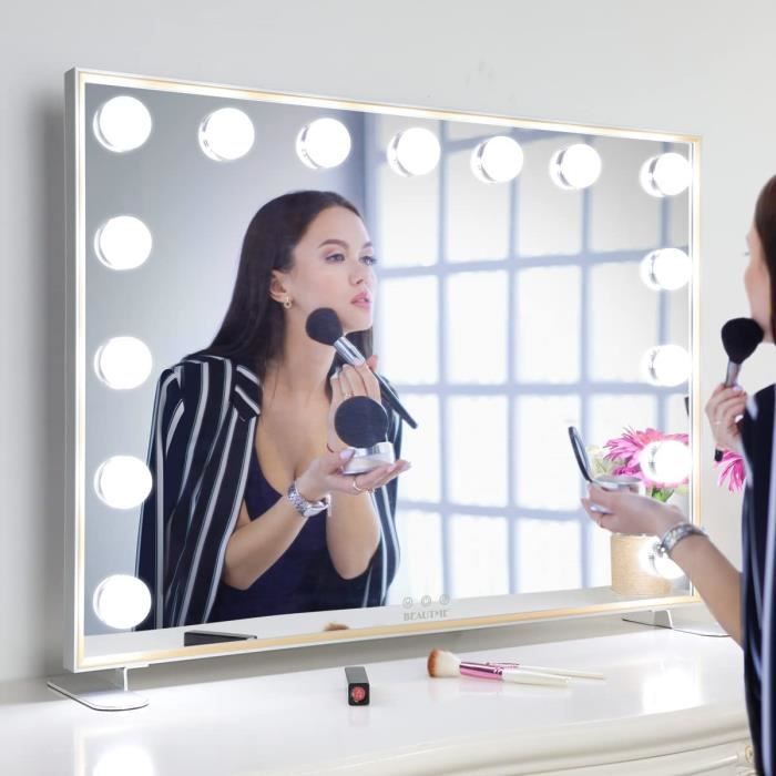 Miroir Maquillage Miroir Maquillage Lumineux Grand Miroir LED 15 Lumières  Miroir Hollywood 75x56,5cm,Éclairage LED et Écran Ta[89] - Cdiscount Maison
