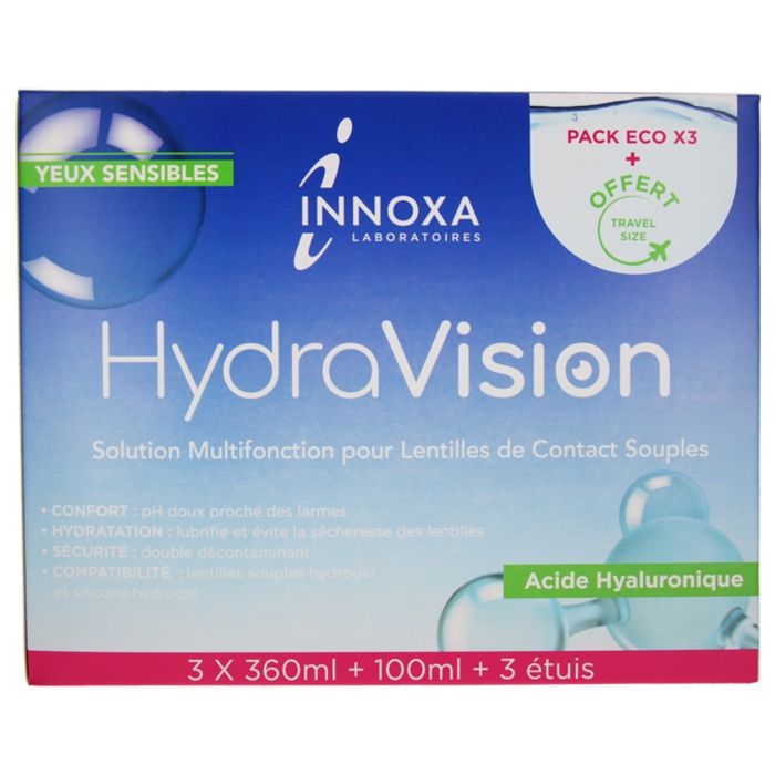 Innoxa Hydravision Solution Multifonction pour Lentilles Pack Éco 3 x 360ml + 100ml Offert