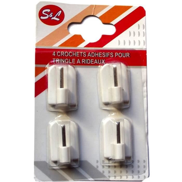 parquet de 4 crochets adhésifs pour tringle à rideaux auto collant resistant