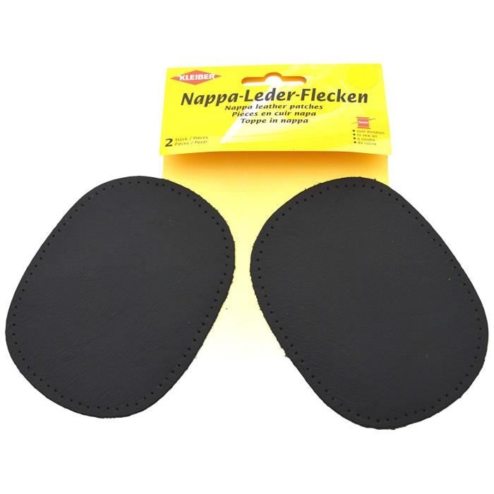 Kleiber Lot de 2 coudières ou genouillères à coudre en cuir nappa Noir 12,5 x 10 cm