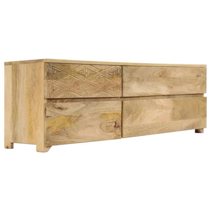 Meuble TV STAR - Bois de manguier massif - Banc TV avec 4 tiroirs - Blanc laqué - 110x30x40 cm