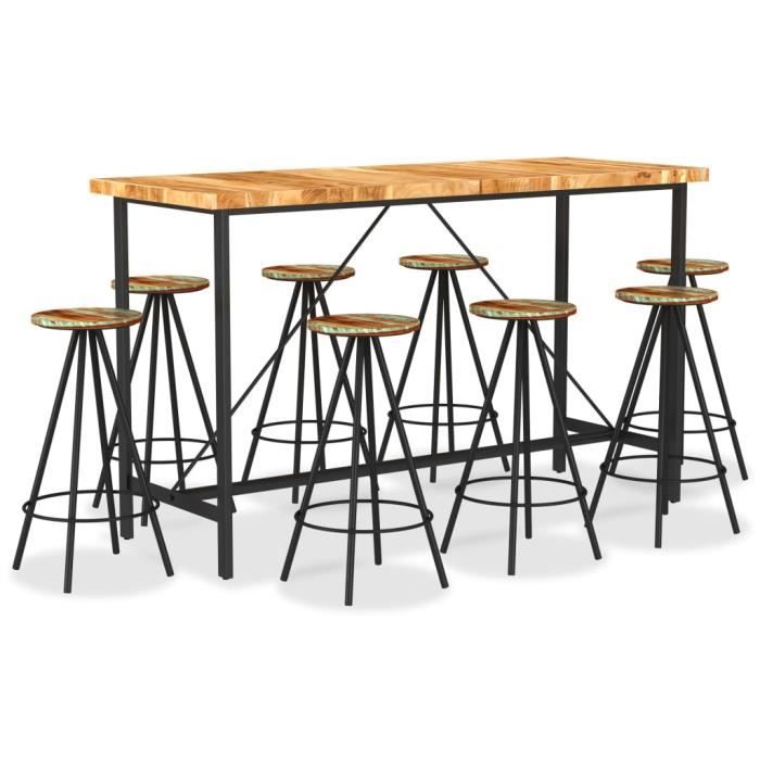 Luxueux Magnifique Table Bar De 4 A 8 Personnes Style Contemporain 8 Tabourets De Bar Mange Deboutbois D Acacia Et De Achat Vente Tabouret De Bar Soldes Cdiscount