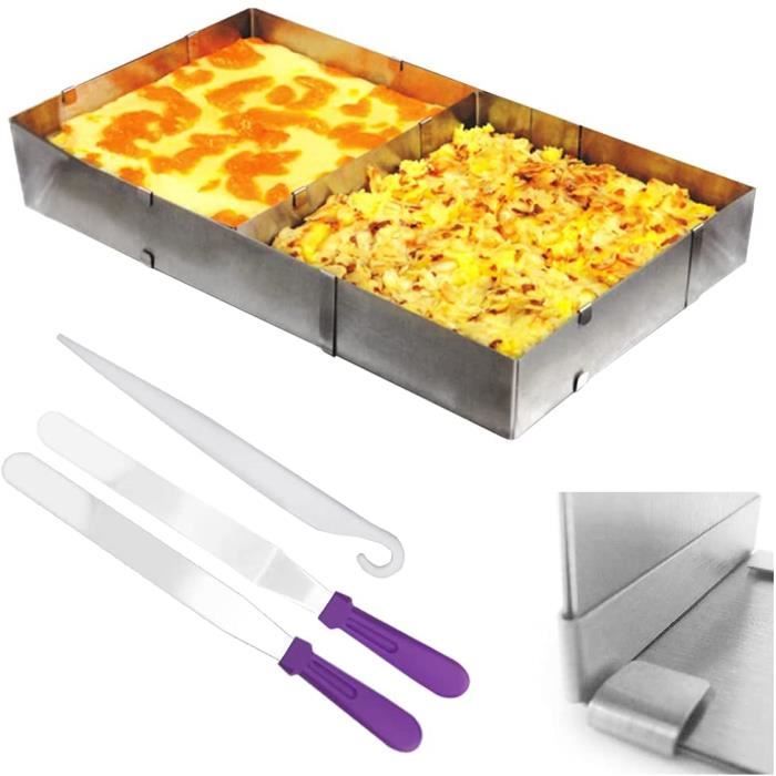 2 Cadres Pâtisserie Réglables En Inox - Moule à Gâteau Rectangulaire 28-53x18-33cm - Pour Tartes, Pizzas