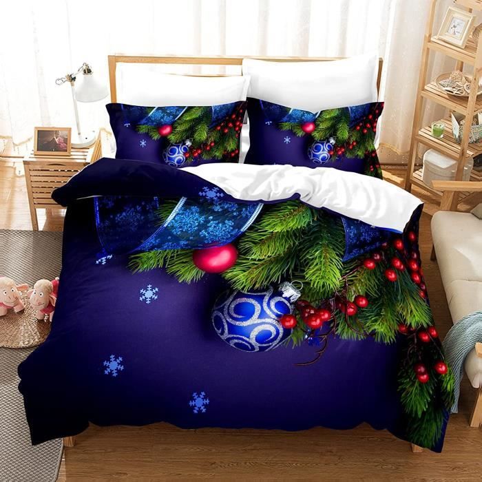 Housse De Couette Noël 140x200 Cm + 2 Taies 65x65 Cm - Microfibre, Impression 3D, Fermeture éclair