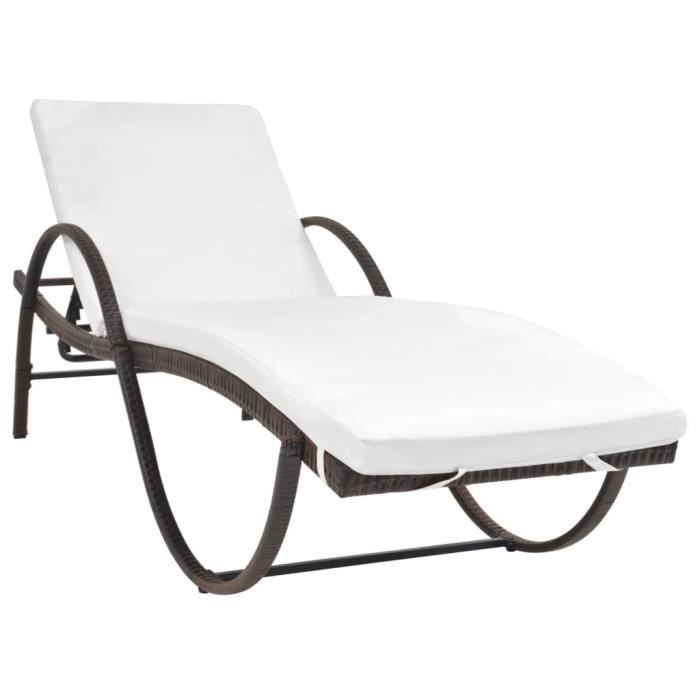 Belle•6619Chic Chaise longue chaise de terrasse Professionnel Bain de Soleil Fauteuil de Jardin, Transat, avec coussin Résine tressé