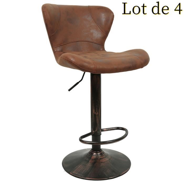 Tabouret Cuisine en Cuir - QIFAshma - Lot de 4 - Hauteur Réglable - Pivotant à 360°