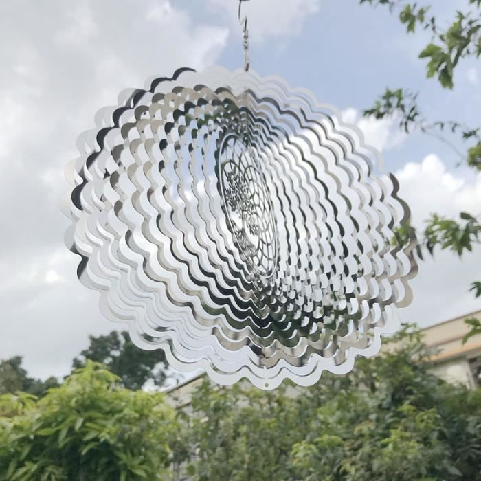 Carillon à Vent Rotatif 3D En Acier Inoxydable - 15 Cm - Arbre De Vie Arc-en-ciel - Pour Jardin Ou Intérieur - Avec Boule En Spirale