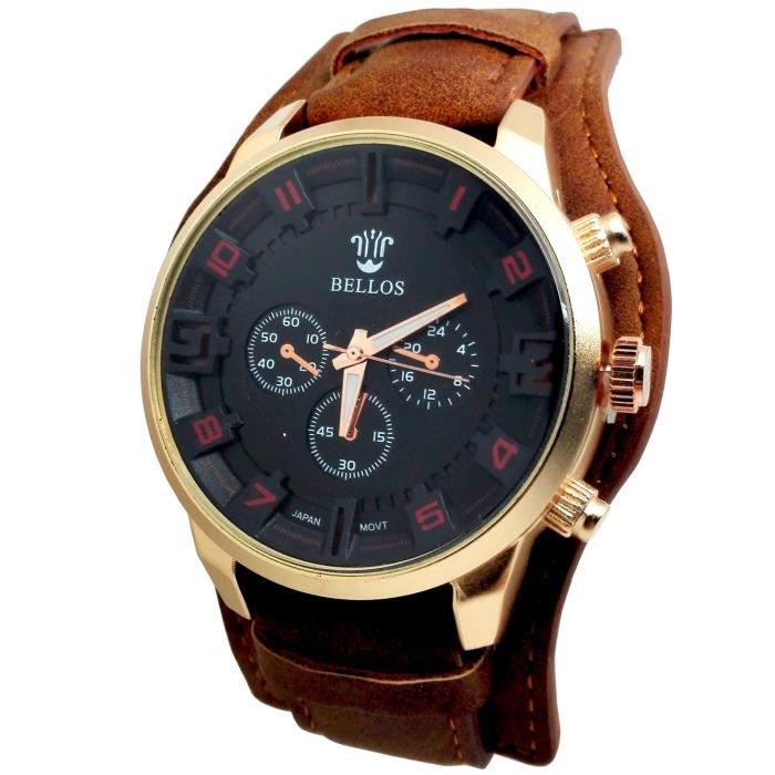 MONTRE BRACELET POIGNET HOMME MARRON CAMEL EFFET DAIM DANDY CUIVRE