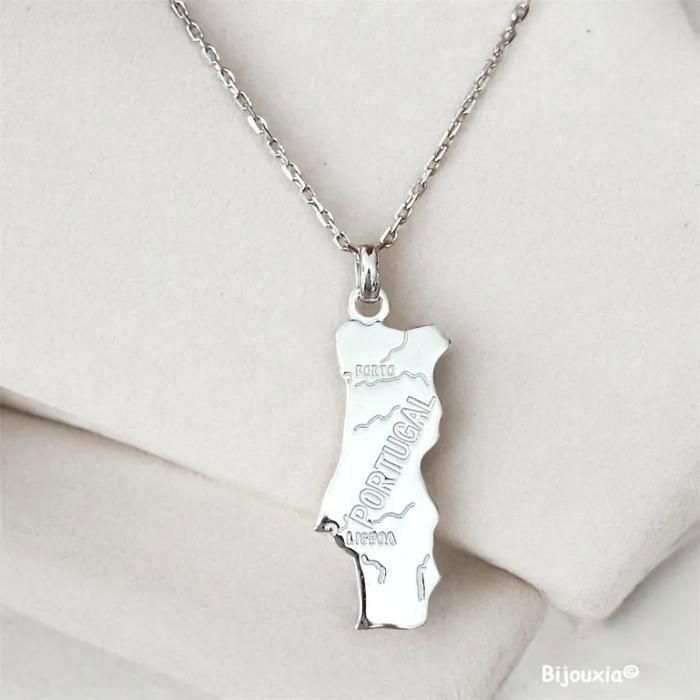 Pendentif - Bijouxia - Carte Portugal - Argent Massif 925/1000 - 2 3 cm x 1 cm - Mixte