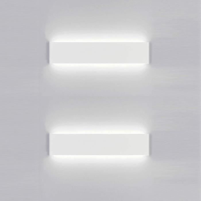 2x Applique Murale Interieur LED 30CM Lampe Murale 12W Blanc Froid Luminaire Mural Moderne pour Chambre Salon Escalier Couloir
