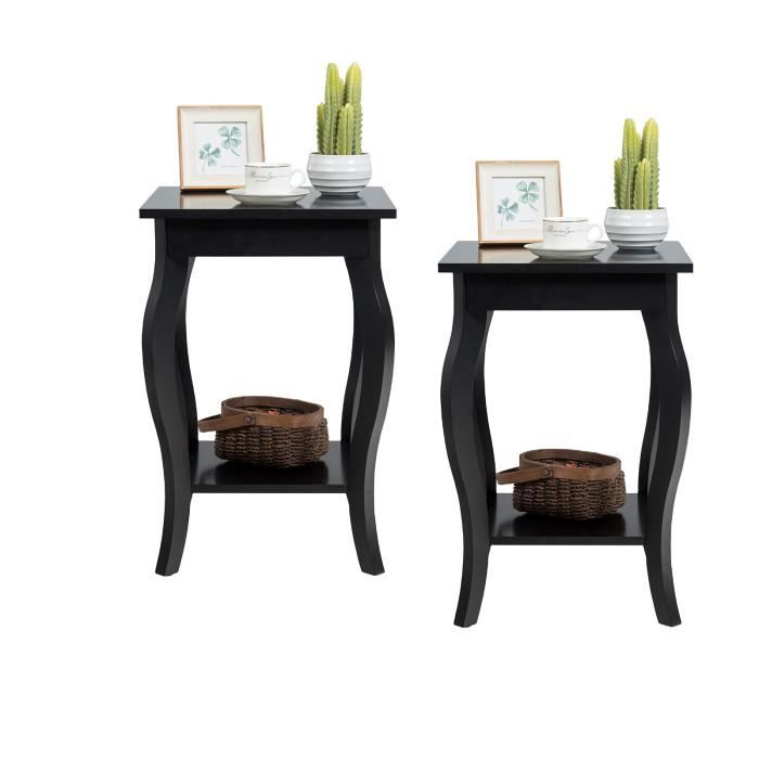 COSTWAY Lot de 2 Tables dAppoint Bout de Canapé 2 Niveaux avec Patins Antidérapants pour Chambre Salon 40 x 40 x 60 cm Noir