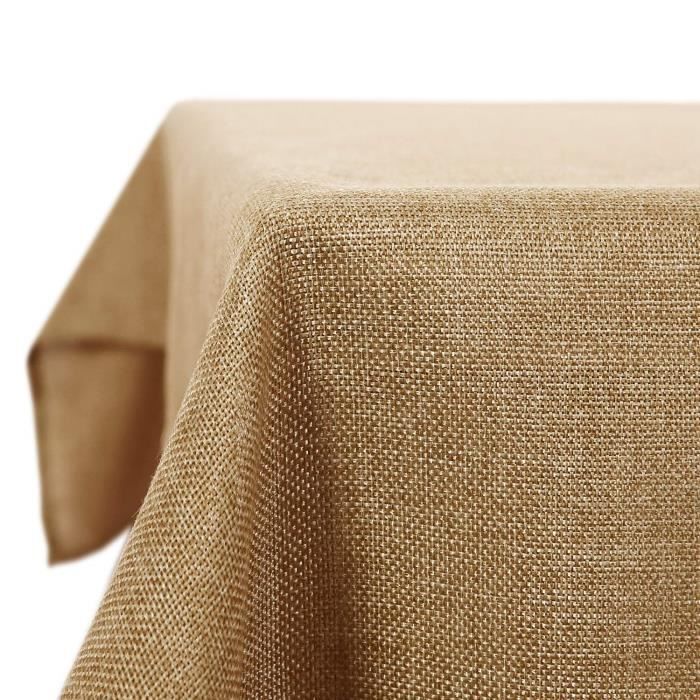 Deconovo Nappe Rectangulaire 140x240 cm de Table pour Salle à Manger Impermeable Effet Lin Déco pour Cuisine Salon et Jardin, Brun