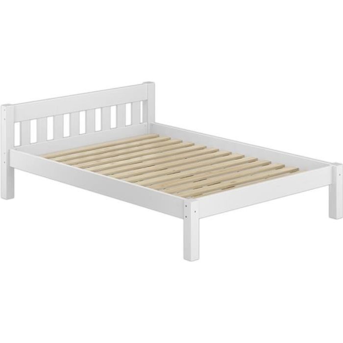 Lit double style contemporain pin massif blanc 140x200 y compris sommier à lattes 60.38-14W Lit double style contemporain pin massif blanc 140x200 y compris sommier à lattes 60.38-14W