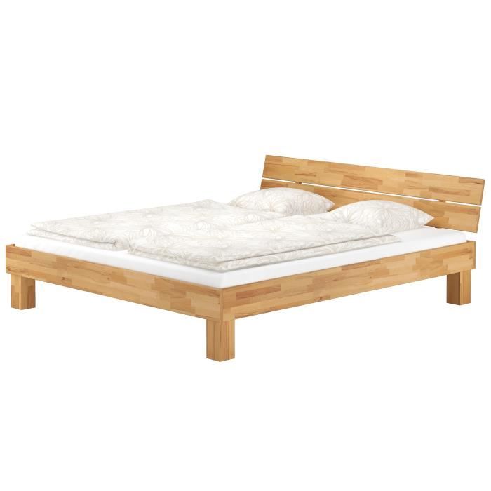lit adulte moderne en hêtre naturel - erst-holz - 180x220 cm - tête de lit à planches