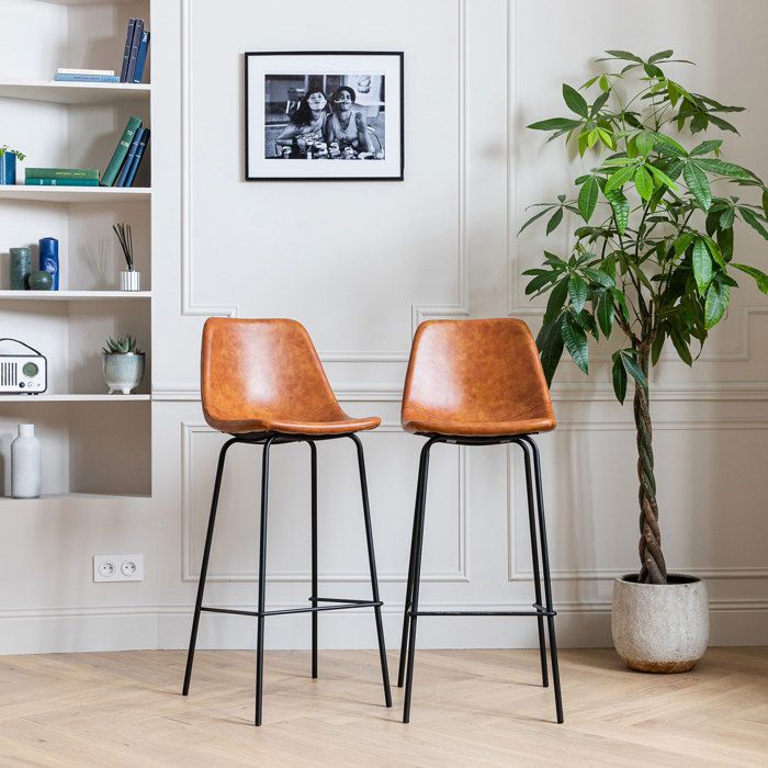 Lot de 2 tabourets de bar vintage LUCIEN cognac - Hauteur dassise 75cm