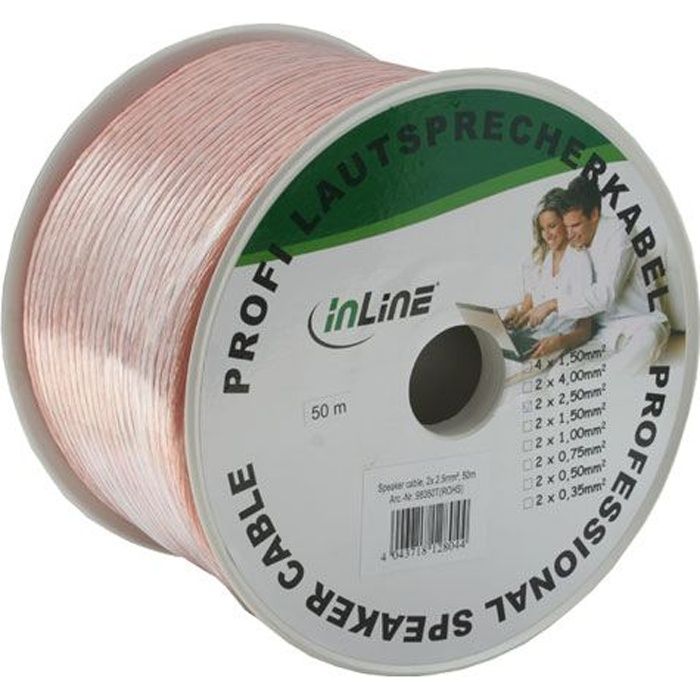 Câble haut-parleurs - INLINE - 2x 25mm² - Transparent - 50m
