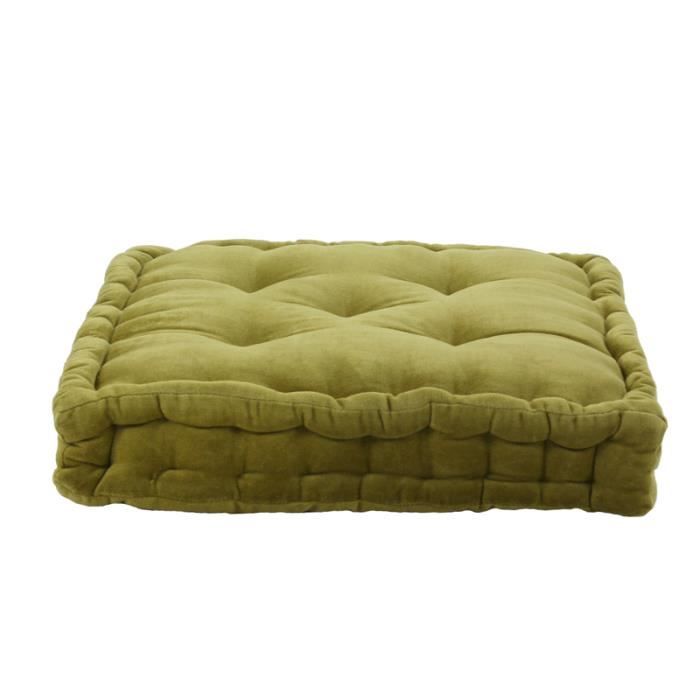 pouf tapissier - the deco factory - arthur - velours de coton - vert - 1 personne - 40x40x8cm