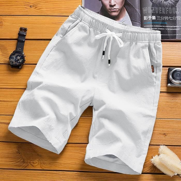 Short Cargo Homme Coton Grande Taille Blanc - Multi-poches, Décontracté Neuf